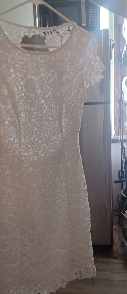 Lulu's white lace open back dress.